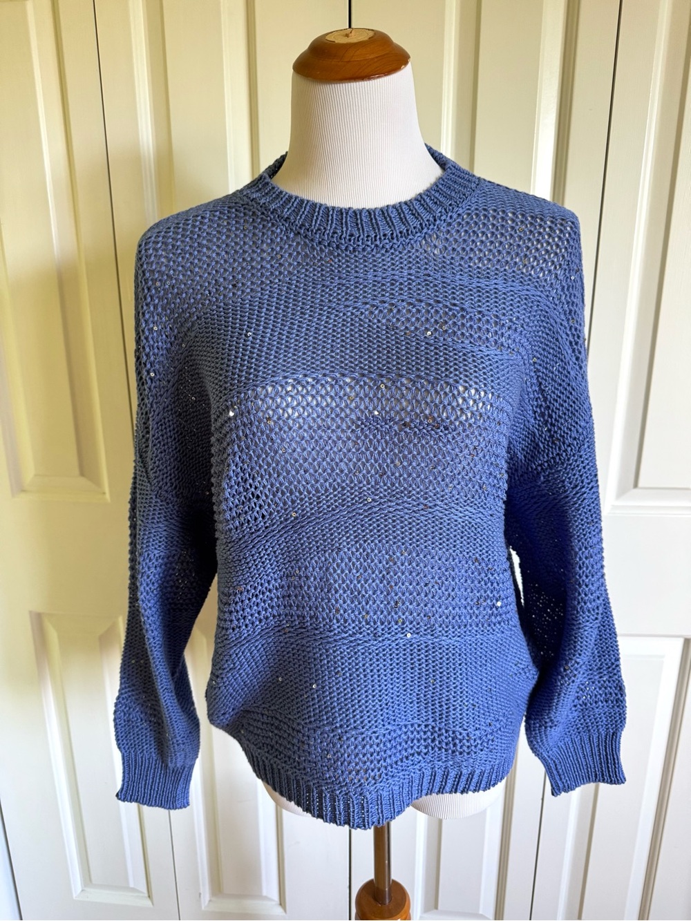 PESERICO Women Blue Cotton Sweater 8/44 Mint